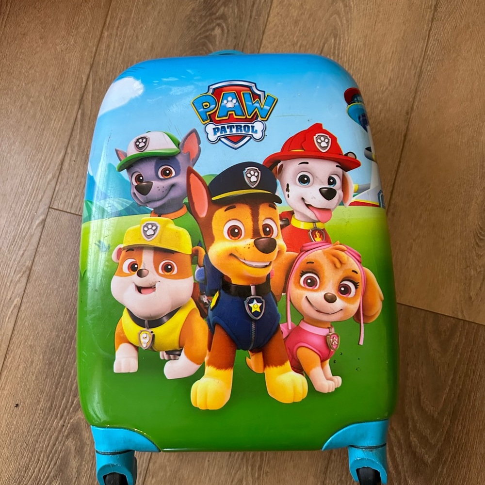 Paw Patrol Hard-Shell Rolling Suitcase in Blue & Green with Character Art